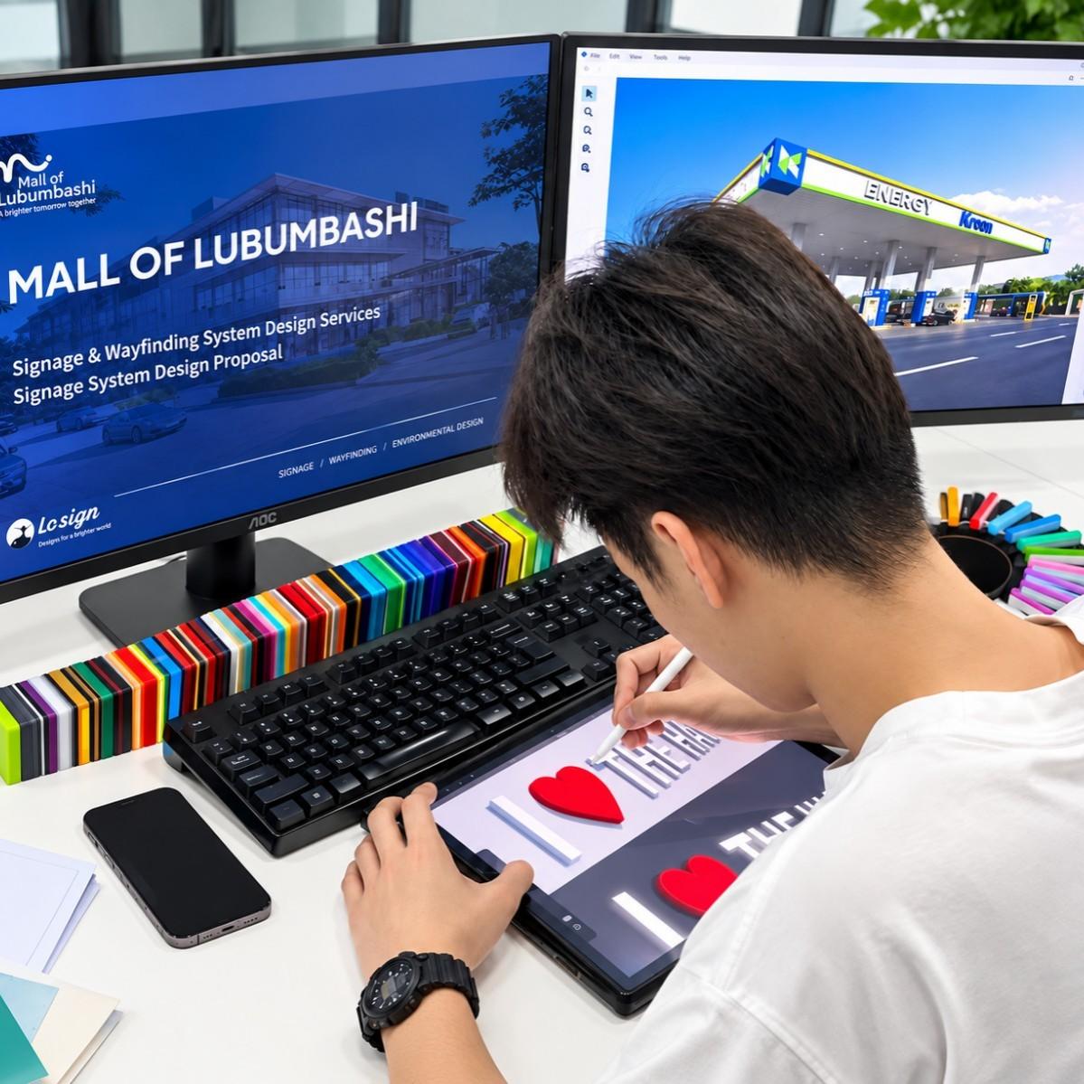 Sign design and artwork proofing process at LC Sign factory